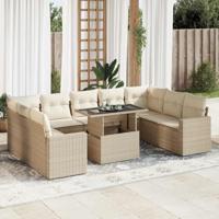 10-delige Loungeset met kussens poly rattan beige - thumbnail