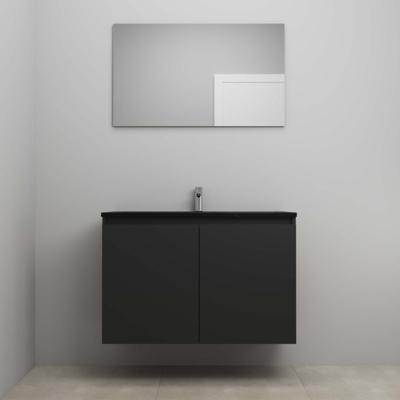On-Line Badkamermeubelset - 100 cm - Voorgemonteerd - Greeploze Ladestructuur - Acryl Wastafel - 1 Kraangat - Spiegel - Mat Zwart
