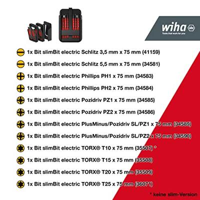 Wiha slimBit electric Wisselklingset 12-delig Plat, Plus/minus, Kruiskop Pozidriv, Torx, Kruiskop Phillips VDE - thumbnail