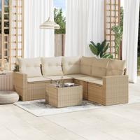 5-delige Loungeset met kussens poly rattan beige - thumbnail