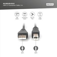 Digitus USB-kabel USB 2.0 USB-A stekker, USB-B stekker 1.00 m Zwart Rond, Afgeschermd (dubbel) AK-300105-010-S - thumbnail