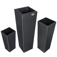 Bloempotten polyrotan set van 3 stuks in zwart - thumbnail
