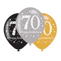 Ballonnen 70 Jaar Happy Birthday Zilver, Goud En Zwart - thumbnail