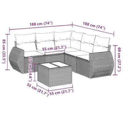 6-delige Loungeset met kussens poly rattan lichtgrijs