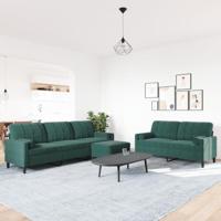 3-delige Loungeset met kussens en bolsters fluweel donkergroen - thumbnail