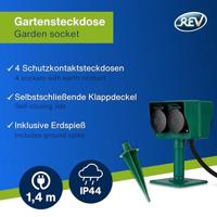 REV 0595009555 Buitenstopcontact 4-voudig Zwart, Groen Met grondspies - thumbnail