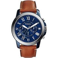 Fossil FS5151 Horloge Grant Chronograaf staal-leder blauw-bruin 44 mm - thumbnail