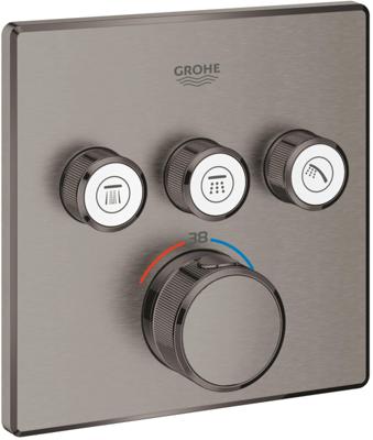 Grohe Inbouwkraan Grohtherm Smart Control Thermostaatkraan met 3-weg Omstelling Vierkant Hard Graphite Geborsteld Grohe Inbouwkraan Grohtherm Smart Control Thermostaatkraan met 3-weg Omstelling Vierkant Hard Graphite Geborsteld