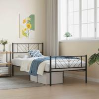 Bedframe met hoofd- en voeteneinde metaal zwart 107x203 cm - thumbnail