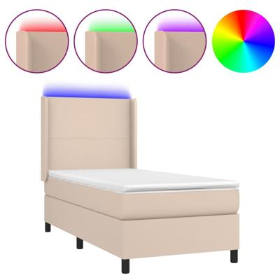Boxspring met matras en LED kunstleer cappuccinokleur 100x200cm