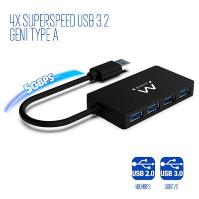 Hub USB Ewent EW1136 4 x USB 3.0 Zwart