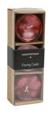 Countryfield drijfkaars bollie aubergine 5 x 3,5 cm set van 3 | 24 stuks