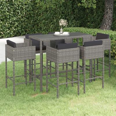 7-delige Tuinbarset met kussens poly rattan grijs