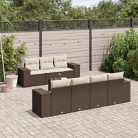 8-delige Loungeset met kussens poly rattan bruin - thumbnail