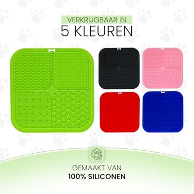 Eat Slow Live Longer Lickmat Quartet - 20 x 20 cm - snuffelmat - anti-kras mat - slowfeeder - 100% siliconen - vaatwasmachinebestendig - groen