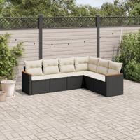 6-delige Loungeset met kussens poly rattan zwart - thumbnail