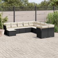 11-delige Loungeset met kussens poly rattan zwart - thumbnail