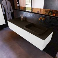 Badkamermeubelset Mondiaz Erin 150 cm met 1 Lade met RIDGE Wastafel Rechts Urban Zonder Kraangaten Greeploos Mat Talc - thumbnail