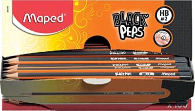 Maped potlood Black'Peps HB, zonder gum, kartonnen displaydoos van 100 stuks Maped potlood Black'Peps HB, zonder gum, kartonnen displaydoos van 100 stuks