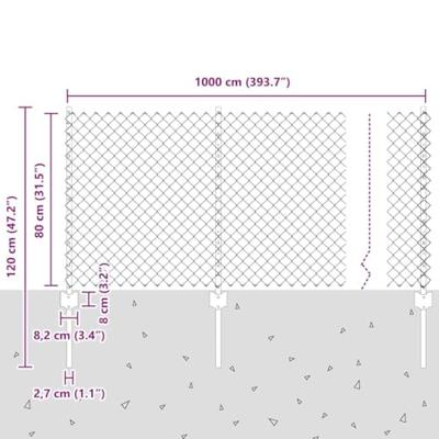 VidaXL Hek met paal zilver 0,8 x 10 m staal