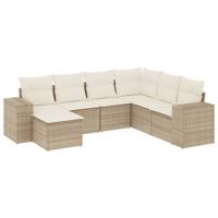 7-delige Loungeset met kussens poly rattan beige - thumbnail