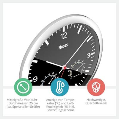 Mebus 56731 Wandklok Kwarts 25 cm x 40 mm Zilver
