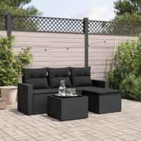 5-delige Loungeset met kussens poly rattan zwart - thumbnail
