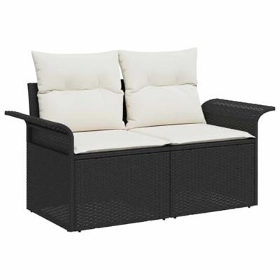 Tuinbankenset met kussen 9 pcs Zwart poly rattan