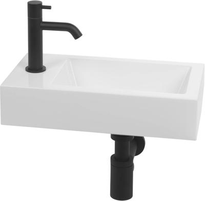 Saqu Square fonteinset met mat zwarte kraan links wit mineraalmarmer Saqu Square fonteinset met mat zwarte kraan links wit mineraalmarmer