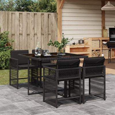 5-delige Tuinset met kussens poly rattan zwart - thumbnail
