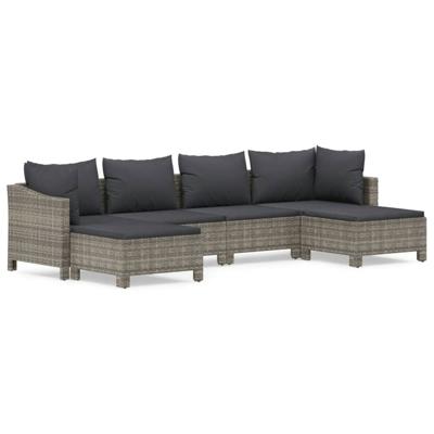 6-delige Loungeset met kussens poly rattan grijs