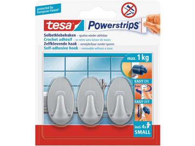 tesa POWERSTRIPS® Zelfklevende haak Small Ovaal Chroom (mat) Inhoud: 3 stuk(s)