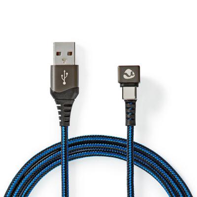 USB-Kabel | USB 2.0 | USB-A Male | USB-C Male | 480 Mbps | Verguld | 2.00 m | Rond | Gevlochten / Nylon | Blauw / Zwart | Cover Window Box