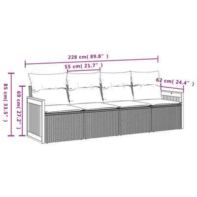 5-delige Loungeset met kussens poly rattan zwart - thumbnail