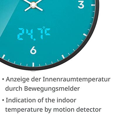 BRESSER MyTime LEDsec wandklok 24 cm met temperatuurweergave (sky blue)