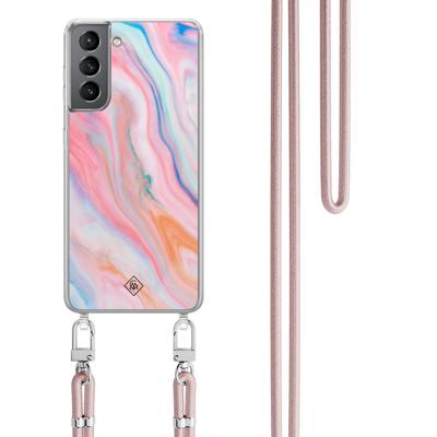 Samsung Galaxy S21 hoesje met rosegoud koord - Pink glam Samsung Galaxy S21 hoesje met rosegoud koord - Pink glam