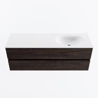 MONDIAZ VICA 140cm badmeubel onderkast Dark Brown 2 lades. Wastafel MOON rechts 1 kraangat, kleur Talc. - thumbnail