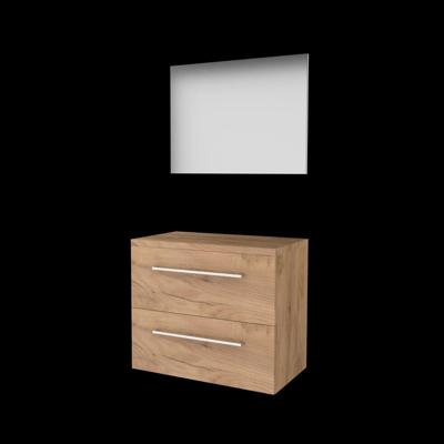 Basic-Line Basic 46 Badkamermeubelset - 80 x 46 cm - Met Grepen - 2 Lades - Wastafelblad - Spiegel - Whisky Oak