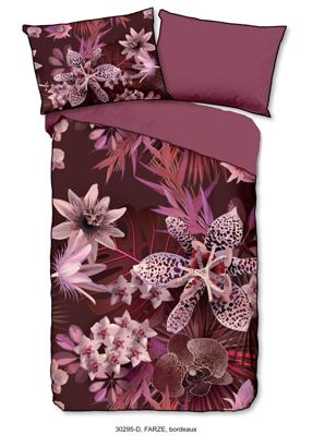 Descanso Dekbedovertrek "bloemen" - Bordeaux - (140x200 cm) - Biologisch Katoen satijn