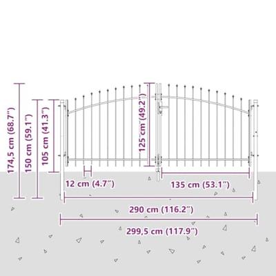 Tuinpoort met slot Grijs 125 x 300 cm Staal