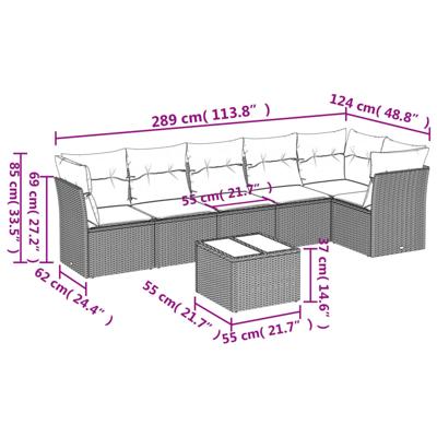 6-delige Loungeset met kussens poly rattan bruin - thumbnail