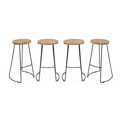 sweeek - Barkruk, mangohout en staal, voetsteun, 75cm (set van 4)