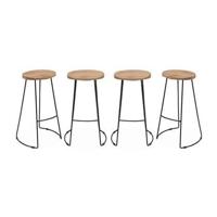 sweeek - Barkruk, mangohout en staal, voetsteun, 75cm (set van 4) - thumbnail