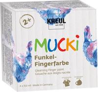 Creativ Company Mucki vingerverf, metallic blauw, goud metallic, metallic roze, zilver metallic, 4x150 ml/ 1 doos - thumbnail