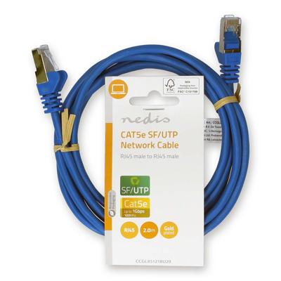 Nedis CCGL85121BU20 Cat5e-kabel Sf/utp Rj45 Male Rj45 Male 2.00 M Rond Pvc Blauw Label