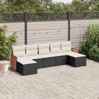 7-delige Loungeset met kussens poly rattan zwart - thumbnail