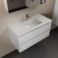 MONDIAZ AIVY 100cm badmeubel Talc, wastafel glanzend wit keramiek midden 1 kraangat met spiegelkast (M60102 - AI-M100TAMI - AI-C100TAMI) - thumbnail