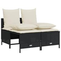 4-delige Loungeset met kussens poly rattan zwart - thumbnail