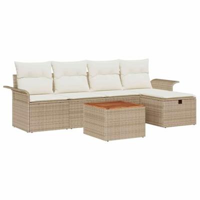 Tuinbankenset met kussen met opslag 6 pcs Beige Poly riet