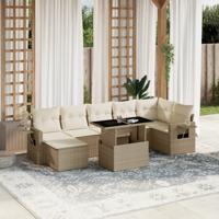 8-delige Loungeset met kussens poly rattan beige - thumbnail
